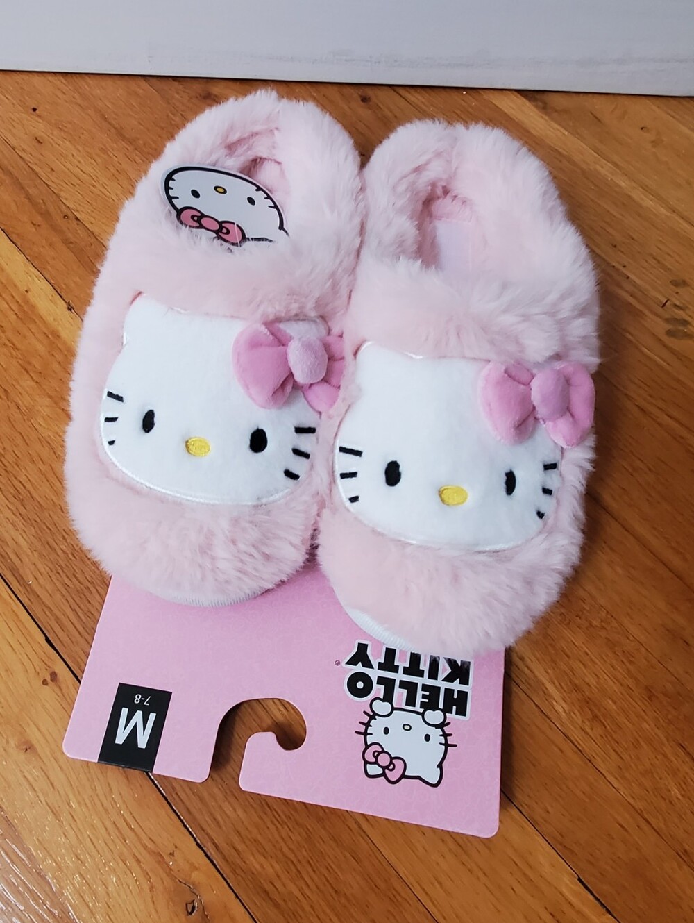 Hello Kitty Pink Plush Kids Slippers with Bow Accent